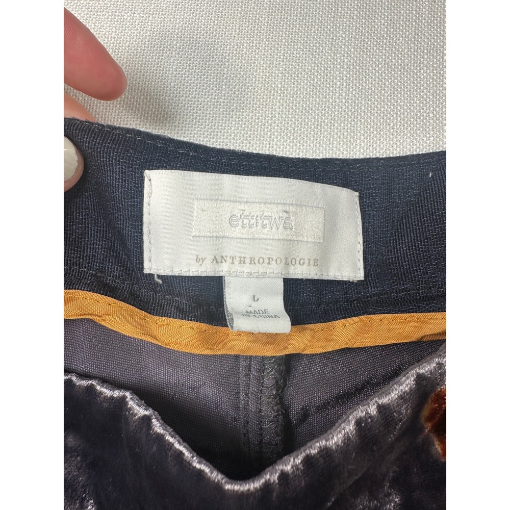 Anthropologie Ett Twa Velvet Floral Wide Leg Pants Grey Orange Large High Rise - Picture 5 of 7